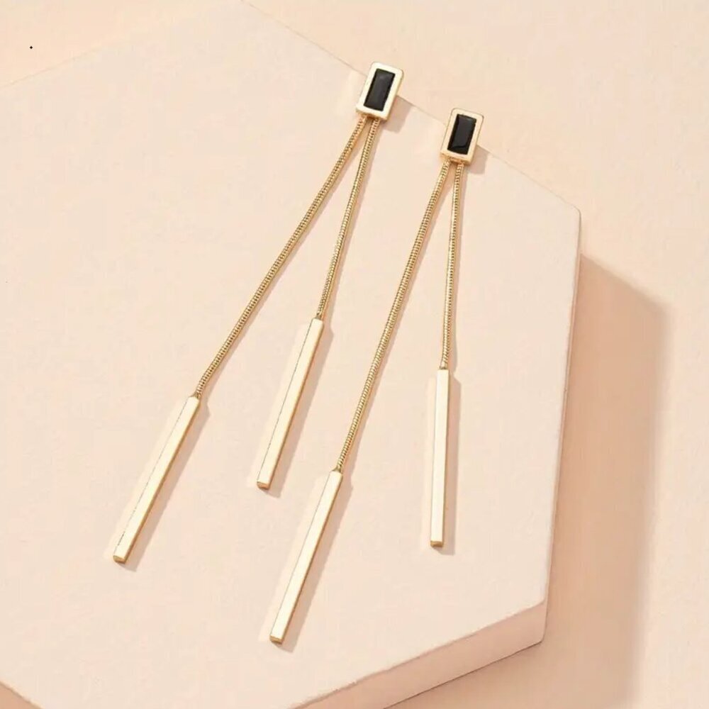 NEW black and gold dangle earrings, gold dangle drop earrings, trendy earrings